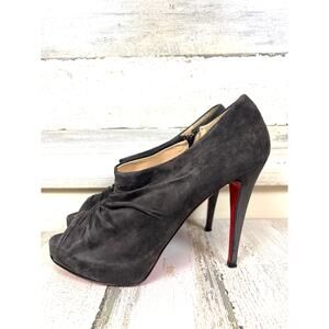 Christian Louboutin Women’s 9 Gray Charcoal Suede Tripoli Booties Heels Shoes